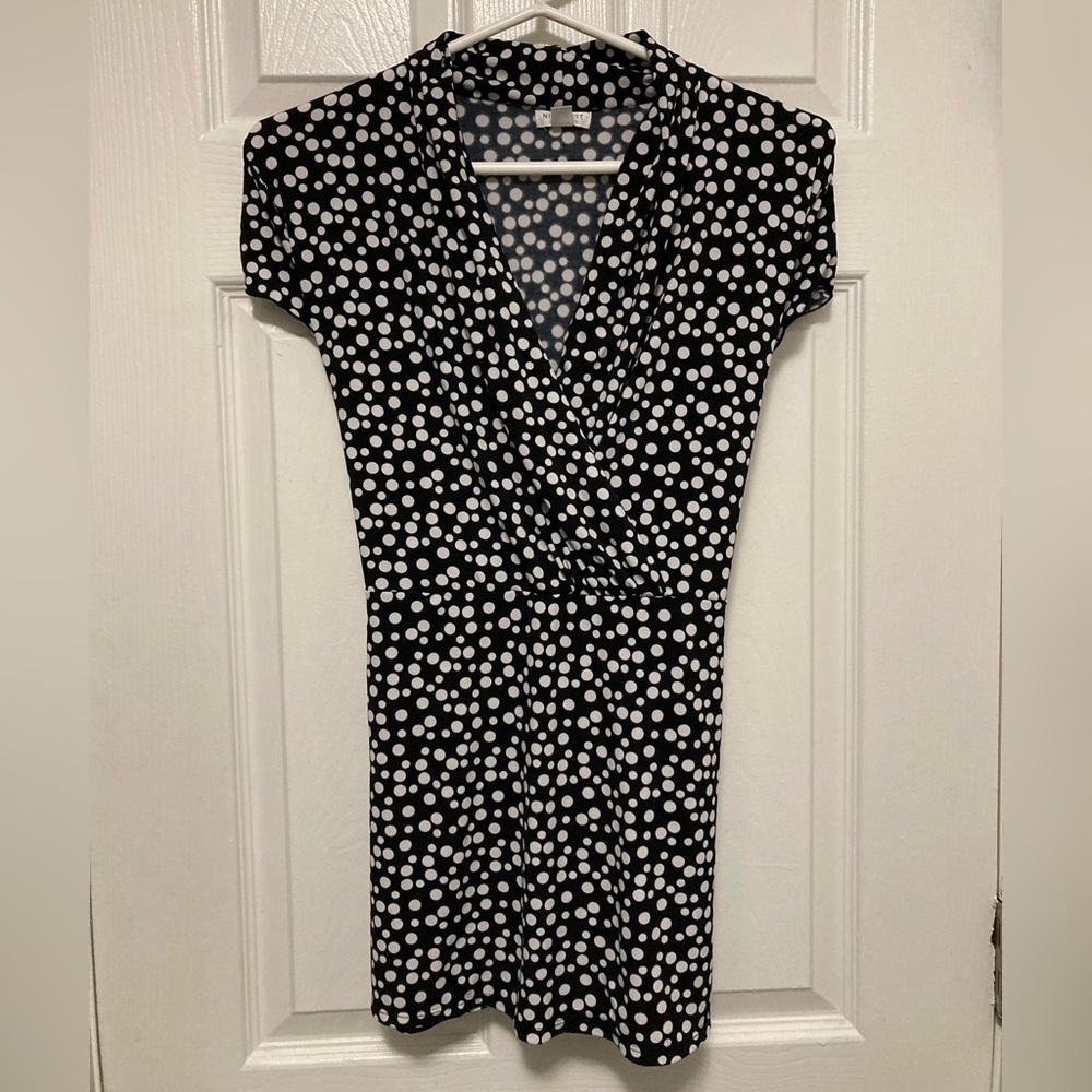 *Nine West Black & White Polka Dot Women’s XL Faux Wrap Short Sleeve Blouse #W